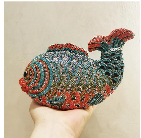 XIYUAN Fish Shape Women rhinestones Purse Evening Bags Diamond Metal Clutches Bags Wedding Party Minaudiere Purses and Handbags