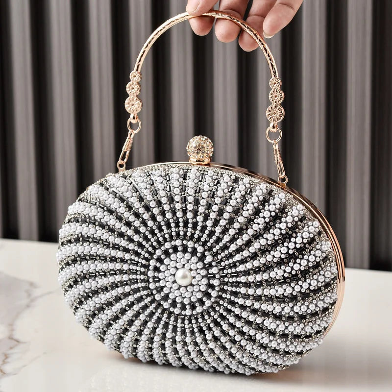 Oval Beaded Pearl Evening Bag