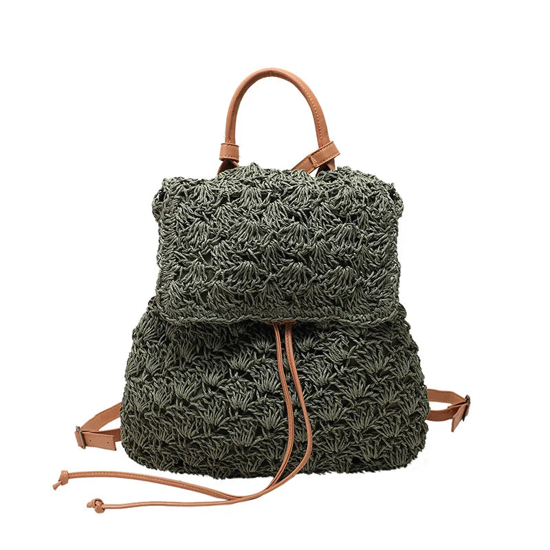Woven Straw Beach Backpack