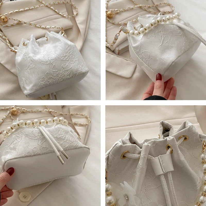 Butterfly Pearl Chain Bucket Bag