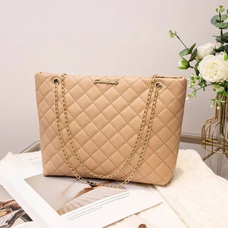 Fashion Large Capcity Handbags Chain Bag Women's Retro Shoulder Bag Senior Shoulder Lady's Bag Niche Soft Solid Puese Ins