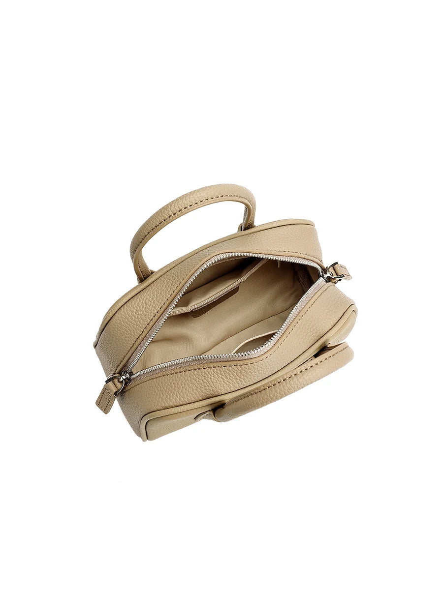FLORALGenuine Full Grain Leather Bowling Bag, Elegant Handbag Casual Shoulder Crossbody Bag For Women