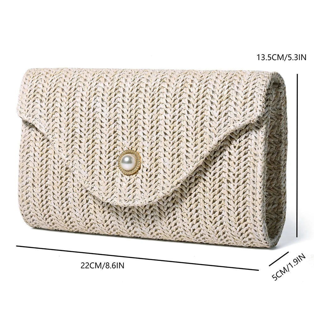 Pearl Straw Woven Envelope Bag