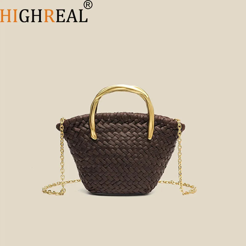 Woven Straw Chain Shoulder Bag