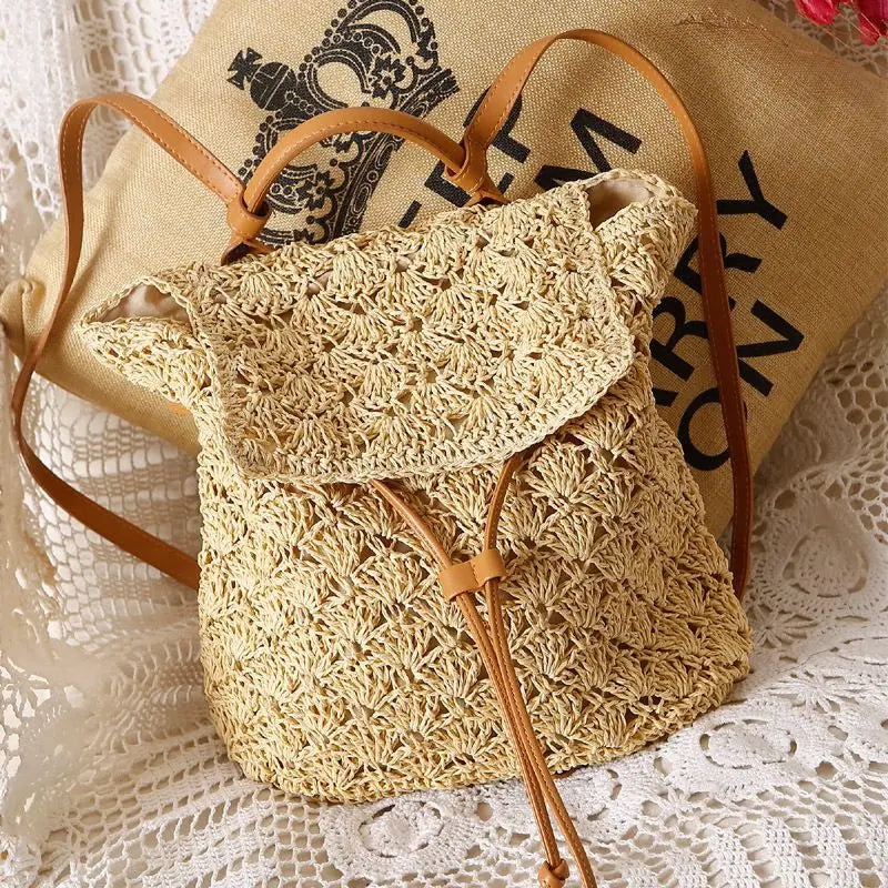 Woven Straw Beach Backpack