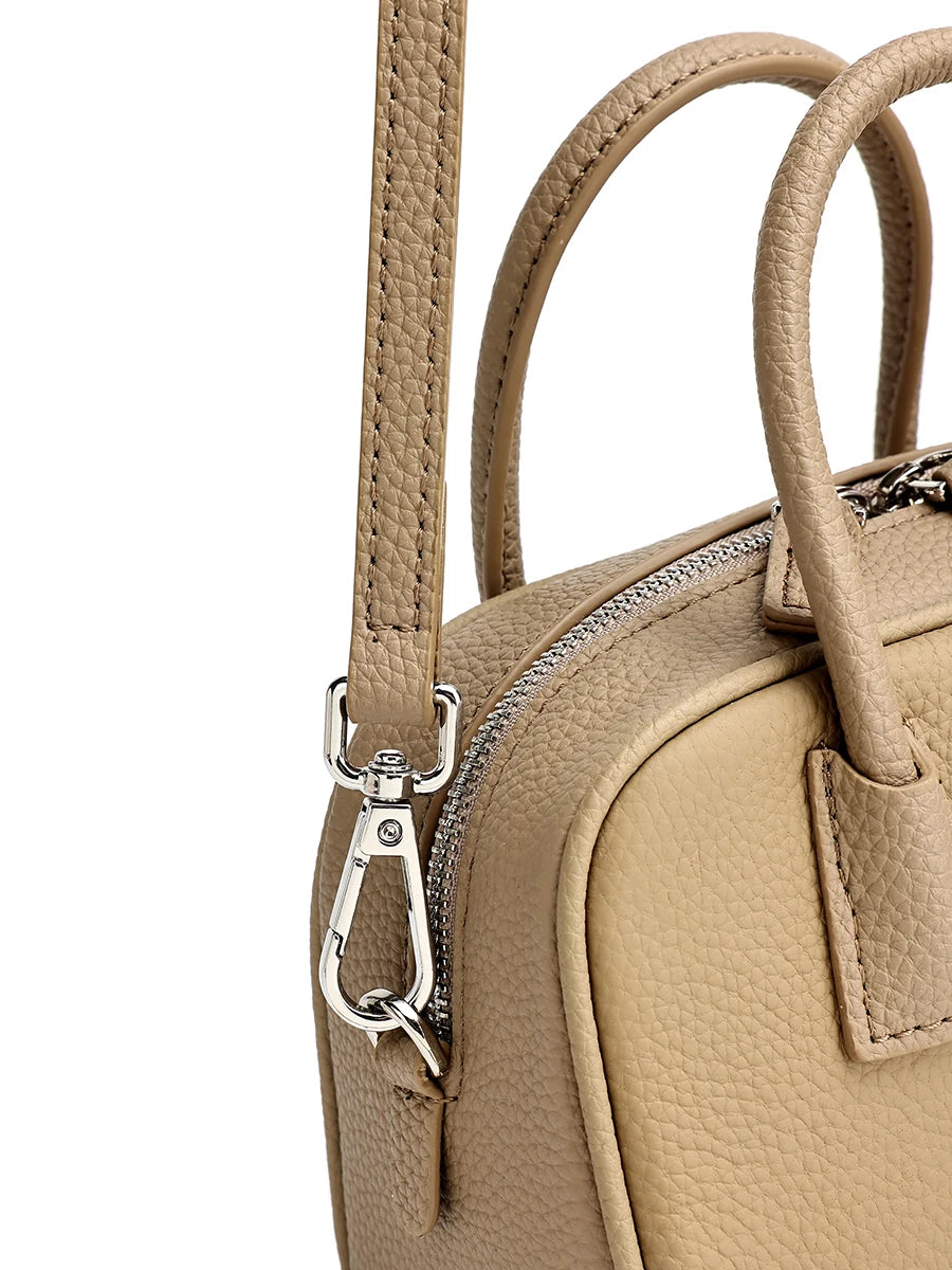 FLORALGenuine Full Grain Leather Bowling Bag, Elegant Handbag Casual Shoulder Crossbody Bag For Women