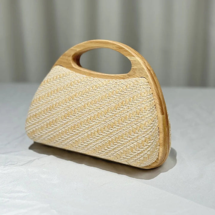 Wooden Handle Woven Straw Tote