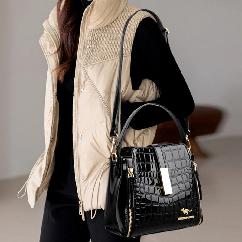 Crocodile Leather Satchel Crossbody Bag