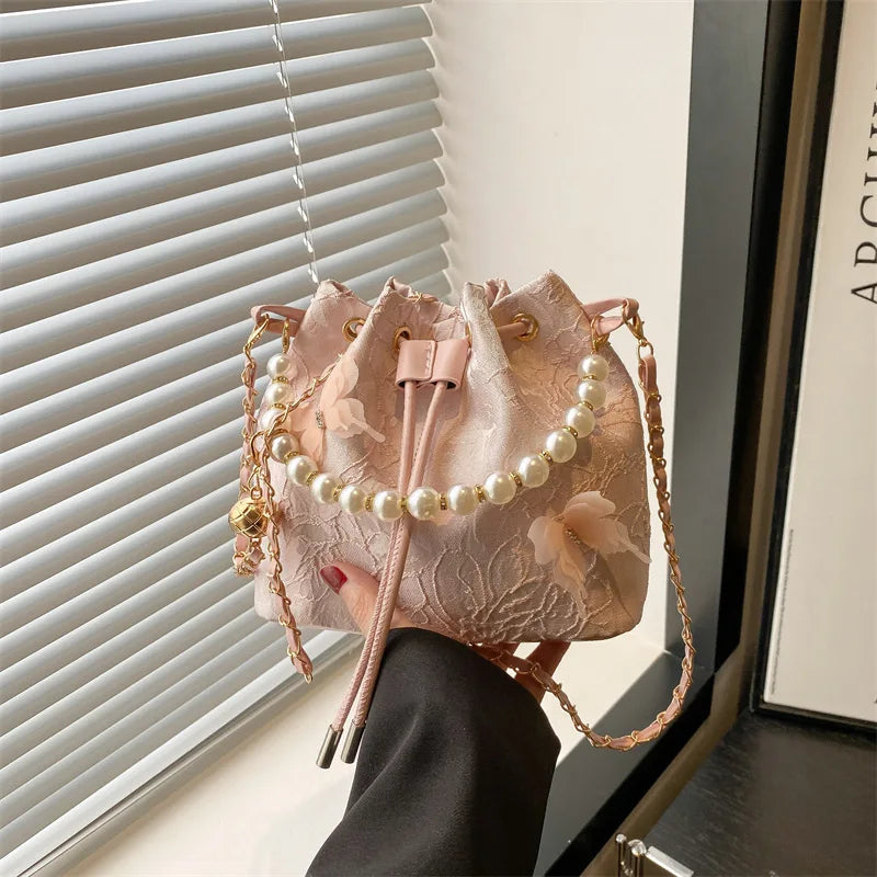 Butterfly Pearl Chain Bucket Bag