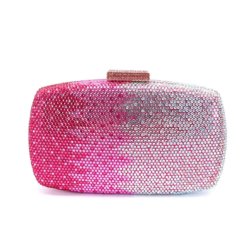 Gradient Rhinestone Evening Box Clutch
