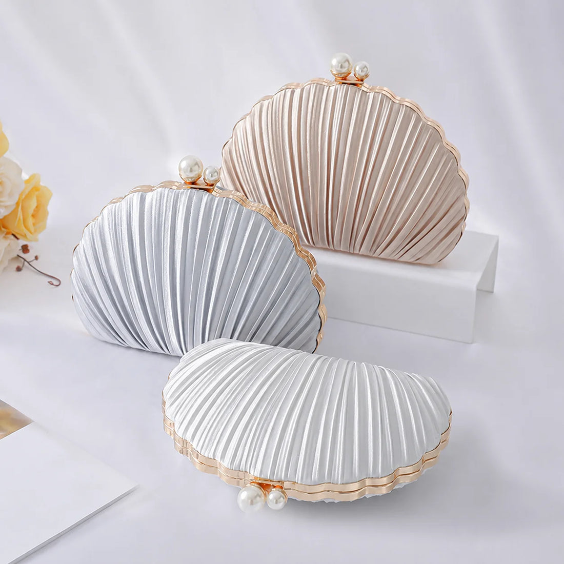 Women'S Evening Bag Ruched Ruched Evening Clutch Detachable Crossbody Bag Minimalist Urban Faux Pearl Handbag For Wedding Party
