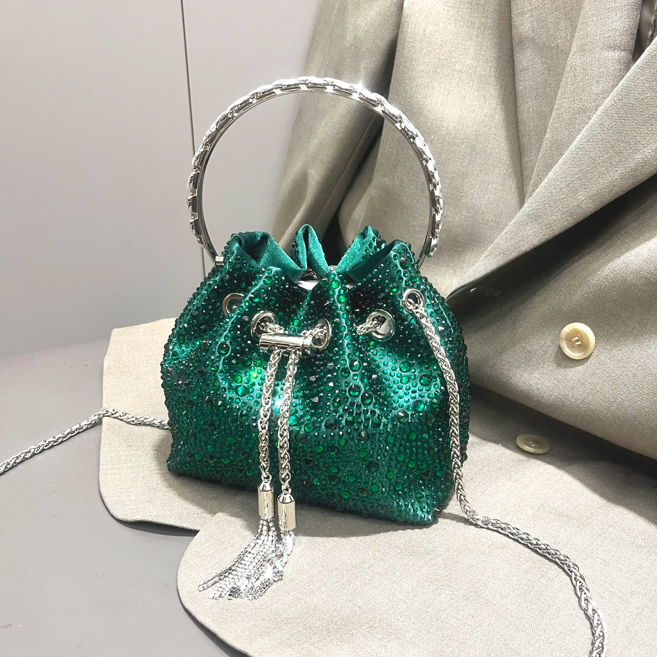 Handle Rhinestones Evening clutch Bag Purses and handbag luxury Designer shoulder bag Shiny Crystal Clutch purse bucket bag