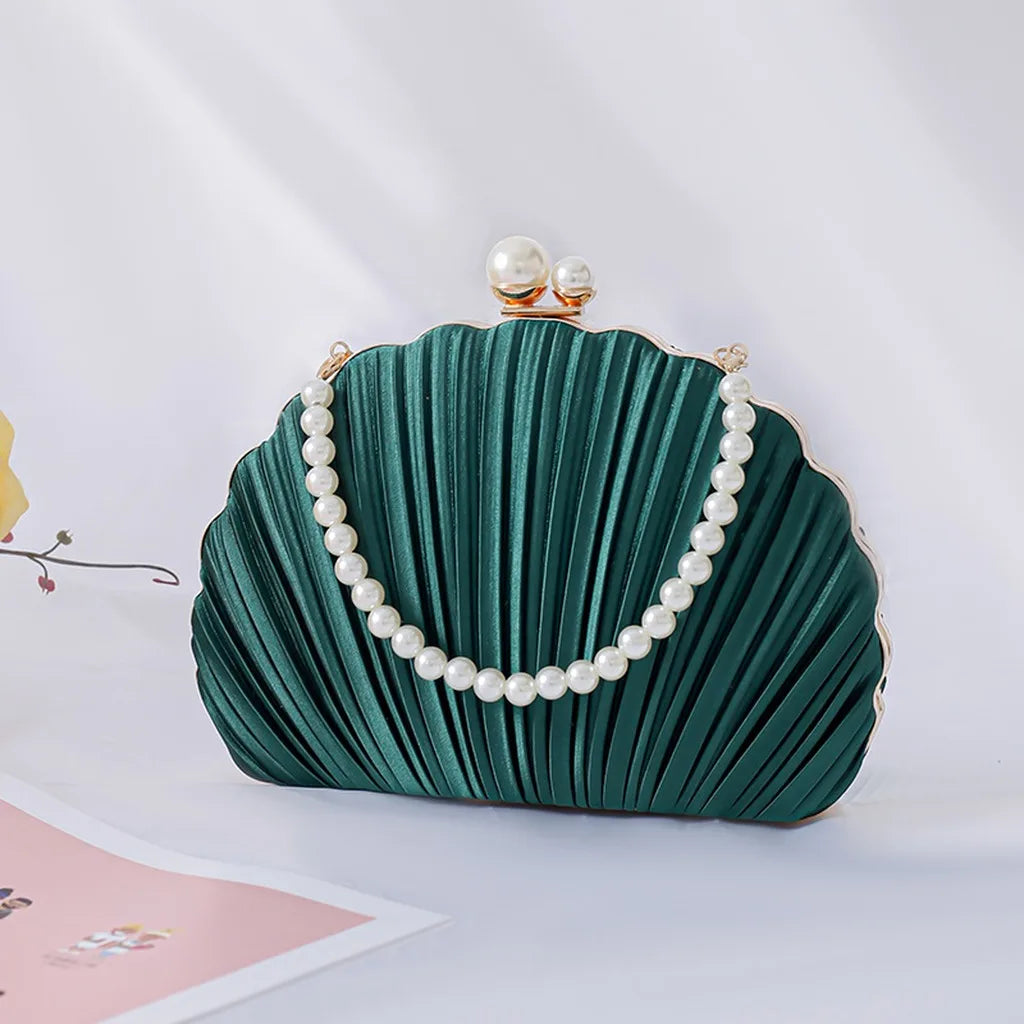 Women'S Evening Bag Ruched Ruched Evening Clutch Detachable Crossbody Bag Minimalist Urban Faux Pearl Handbag For Wedding Party