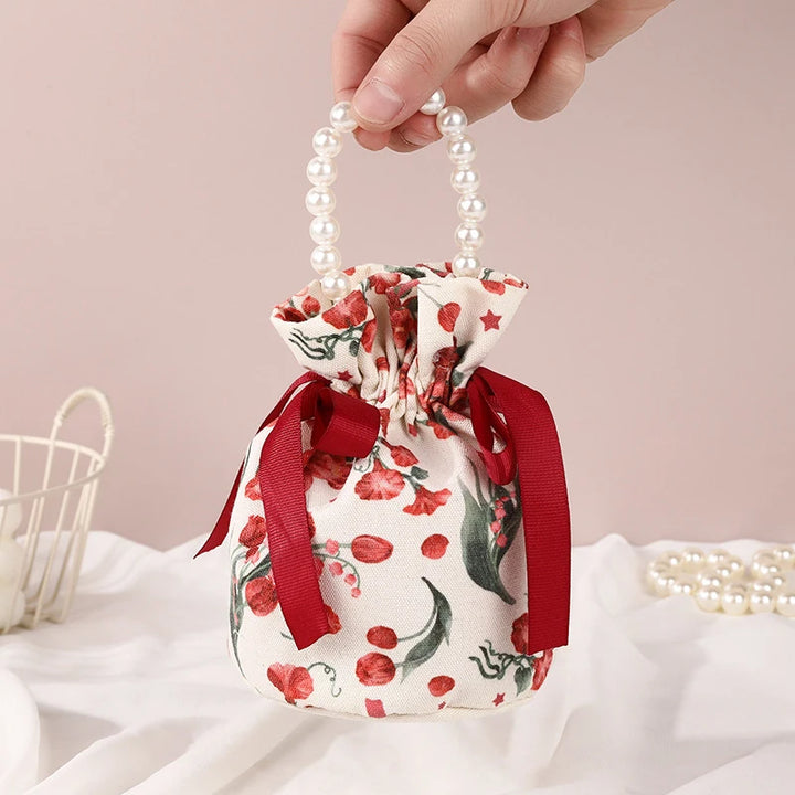 Flower Pearl Drawstring Pouch