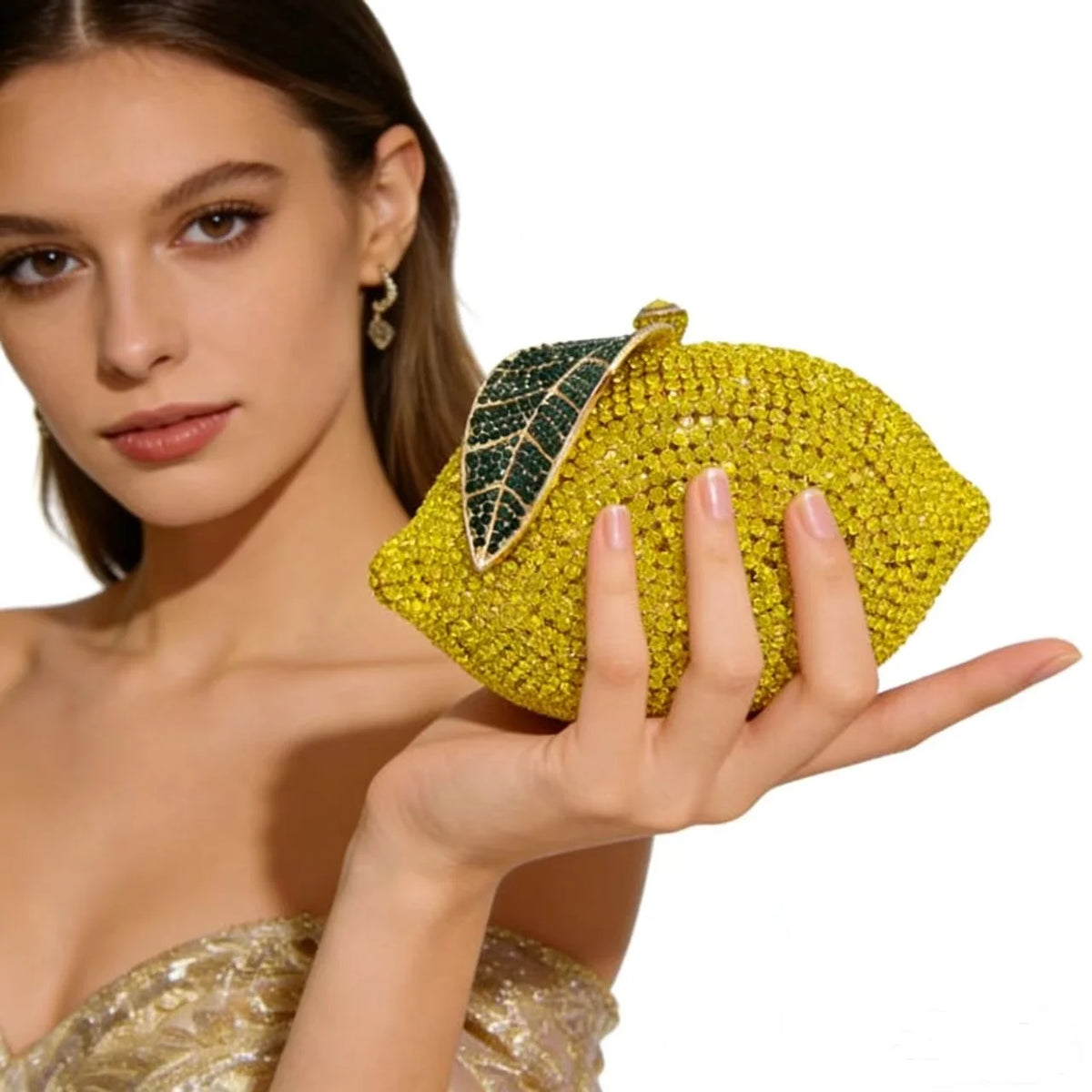 Lemon Rhinestone Evening Clutch