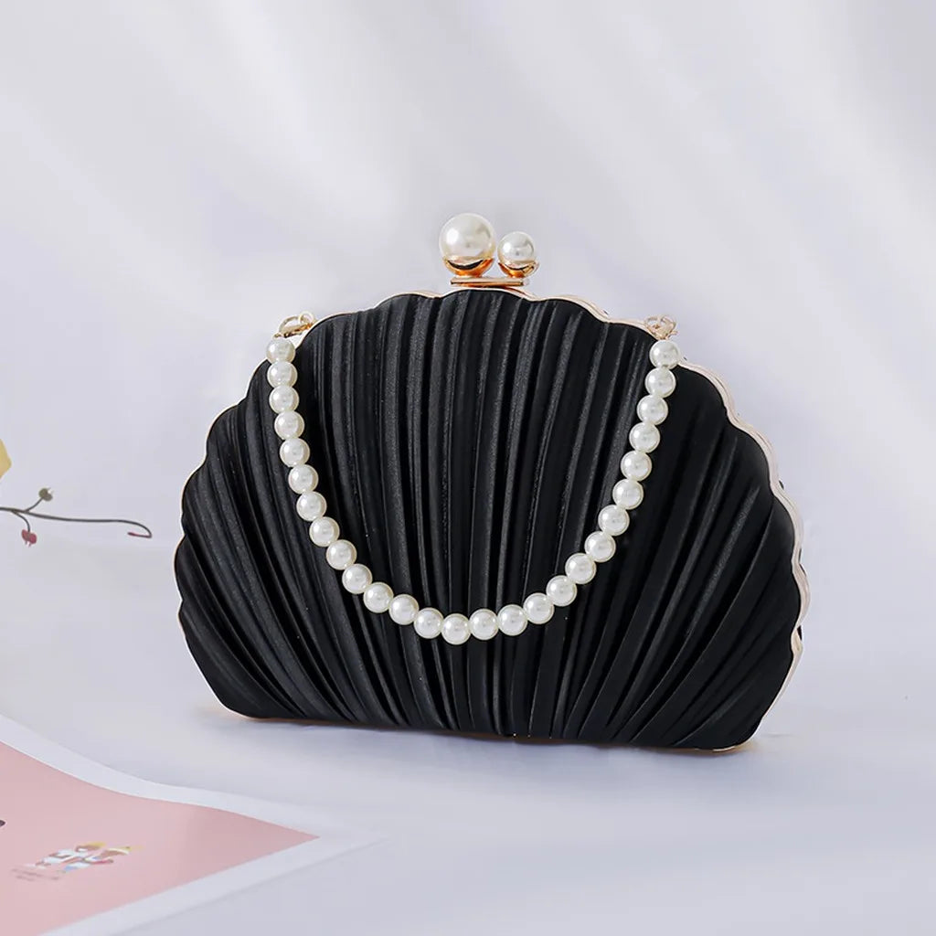 Women'S Evening Bag Ruched Ruched Evening Clutch Detachable Crossbody Bag Minimalist Urban Faux Pearl Handbag For Wedding Party