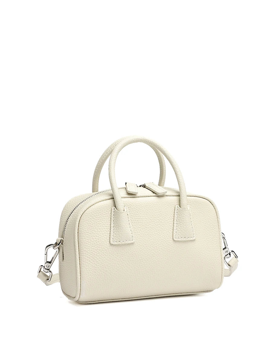 FLORALGenuine Full Grain Leather Bowling Bag, Elegant Handbag Casual Shoulder Crossbody Bag For Women