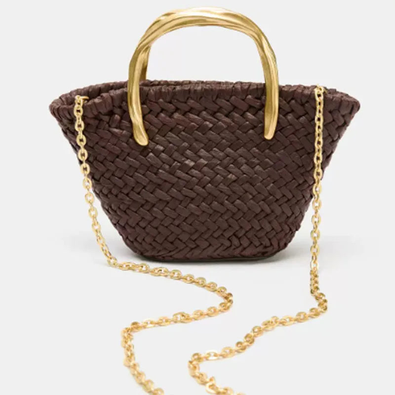 Woven Straw Chain Shoulder Bag