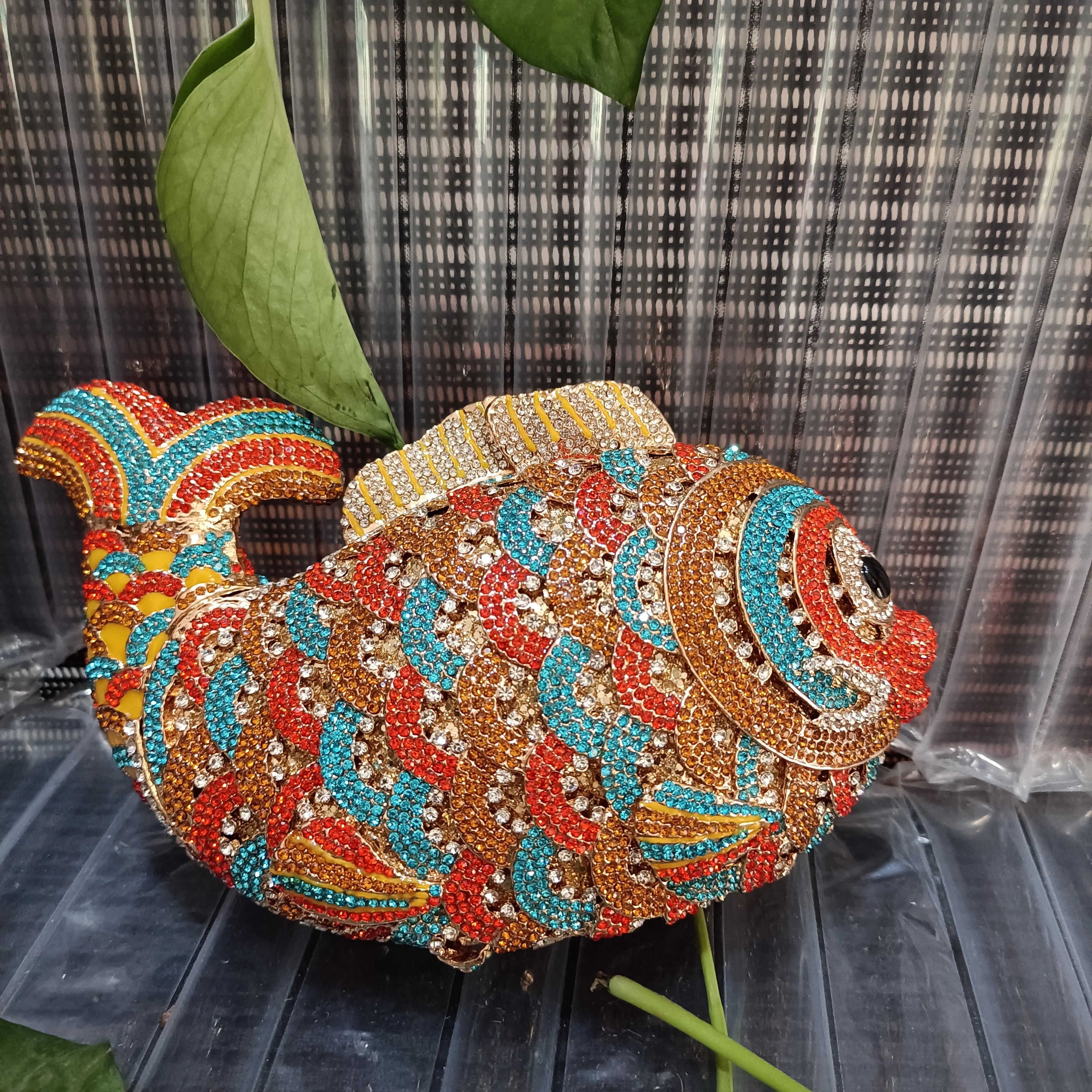 XIYUAN Fish Shape Women rhinestones Purse Evening Bags Diamond Metal Clutches Bags Wedding Party Minaudiere Purses and Handbags